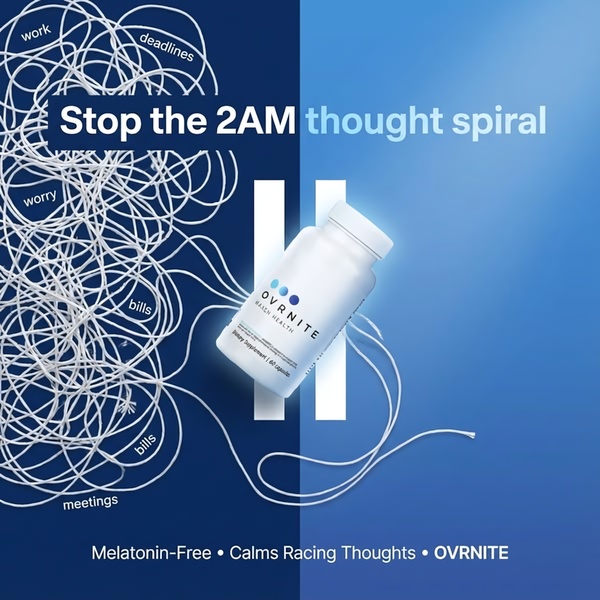 A high-contrast visual ad contrasting a chaotic tangle of life's stressors with the solution, a clean product bottle.